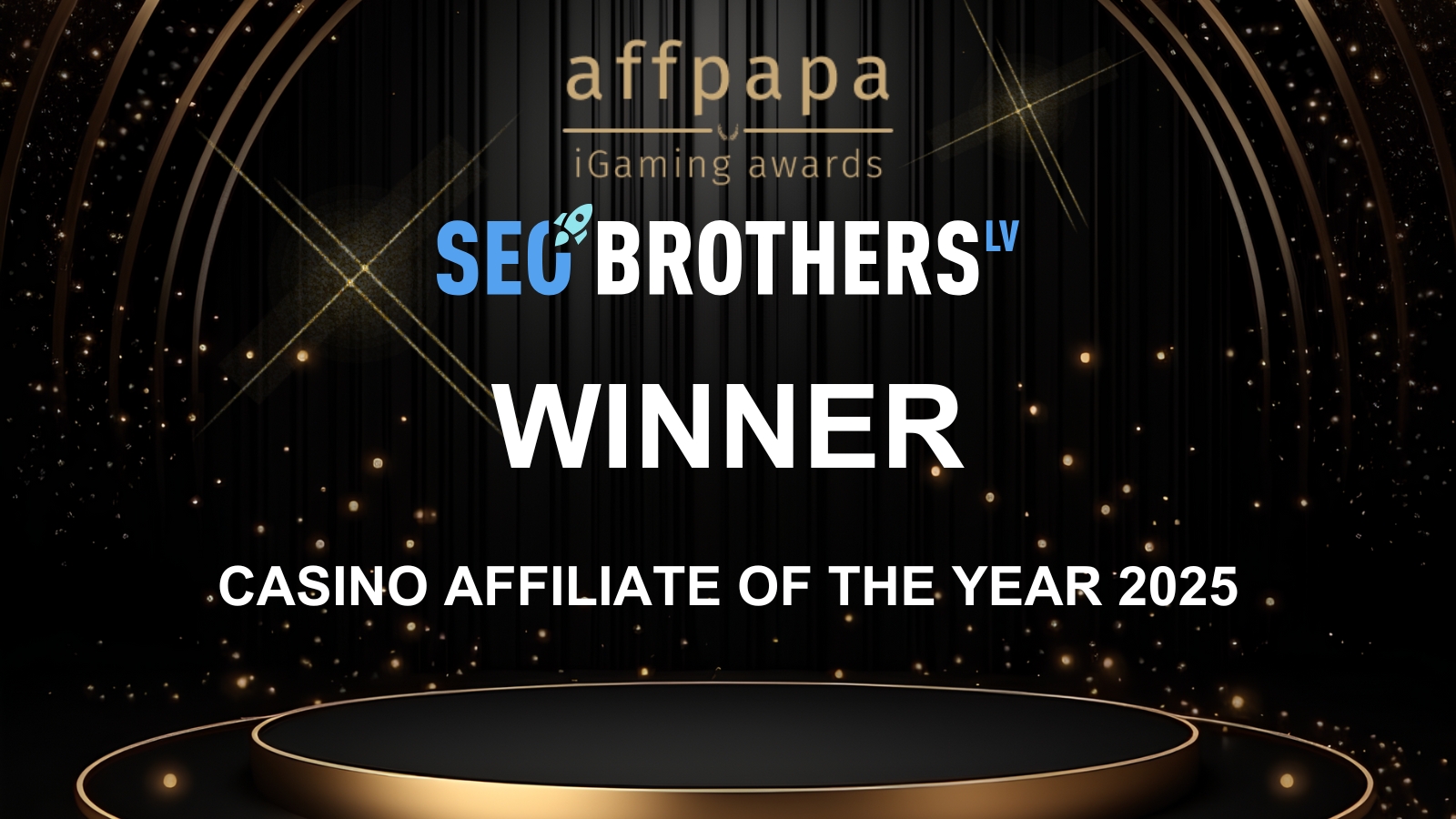 SEOBROTHERS celebrates victory at AffPapa iGaming Awards 2025, securing the Casino Affiliate of the Year title