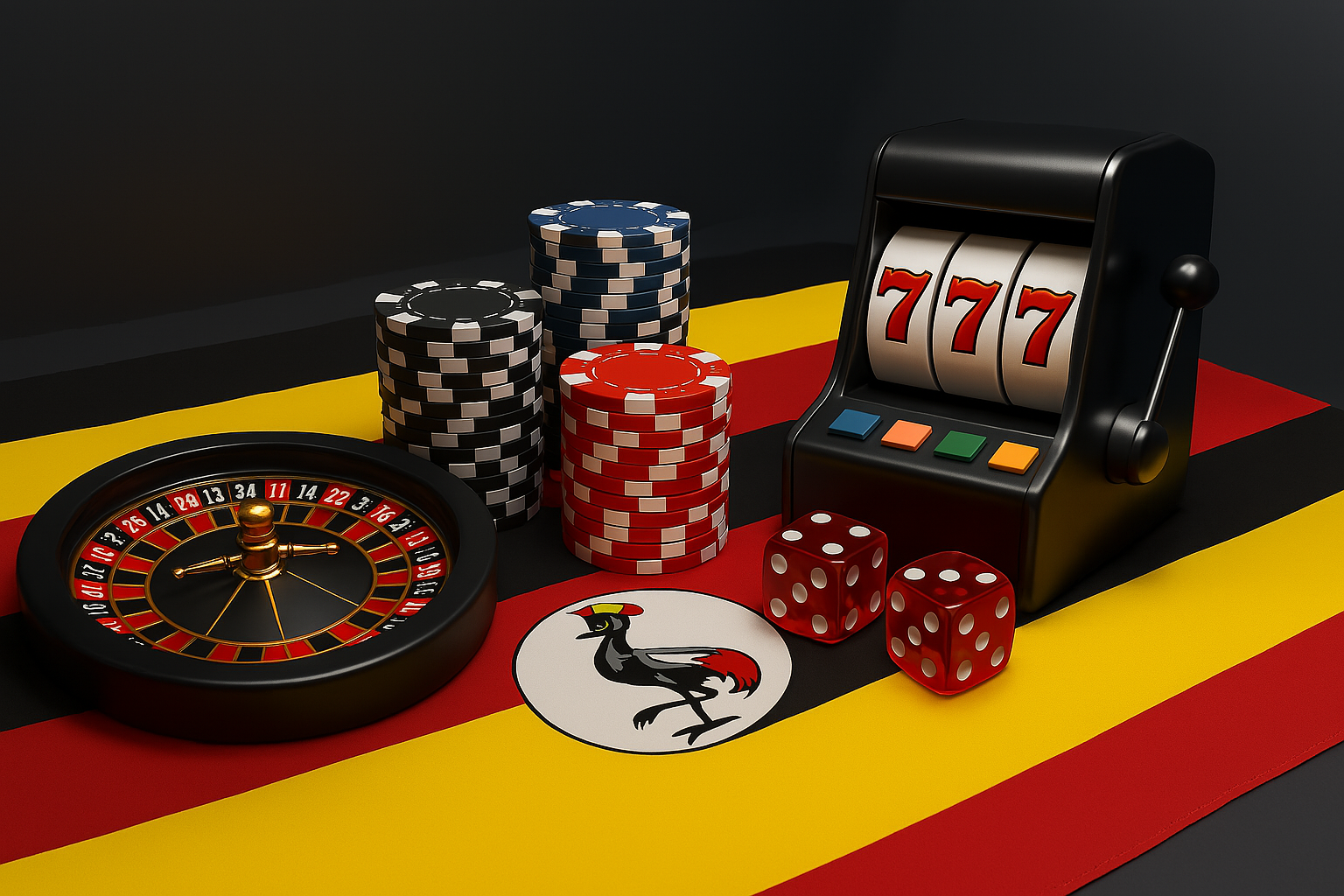 A vibrant casino floor in Uganda, showcasing the country's growing gambling industry and regulatory landscape.